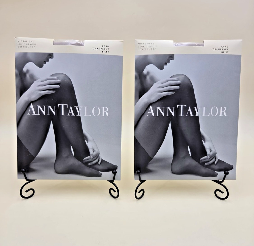 Set 2 VTG Ann Taylor Sheer Control Top Pantyhose Tights Champagne Long NWT USA